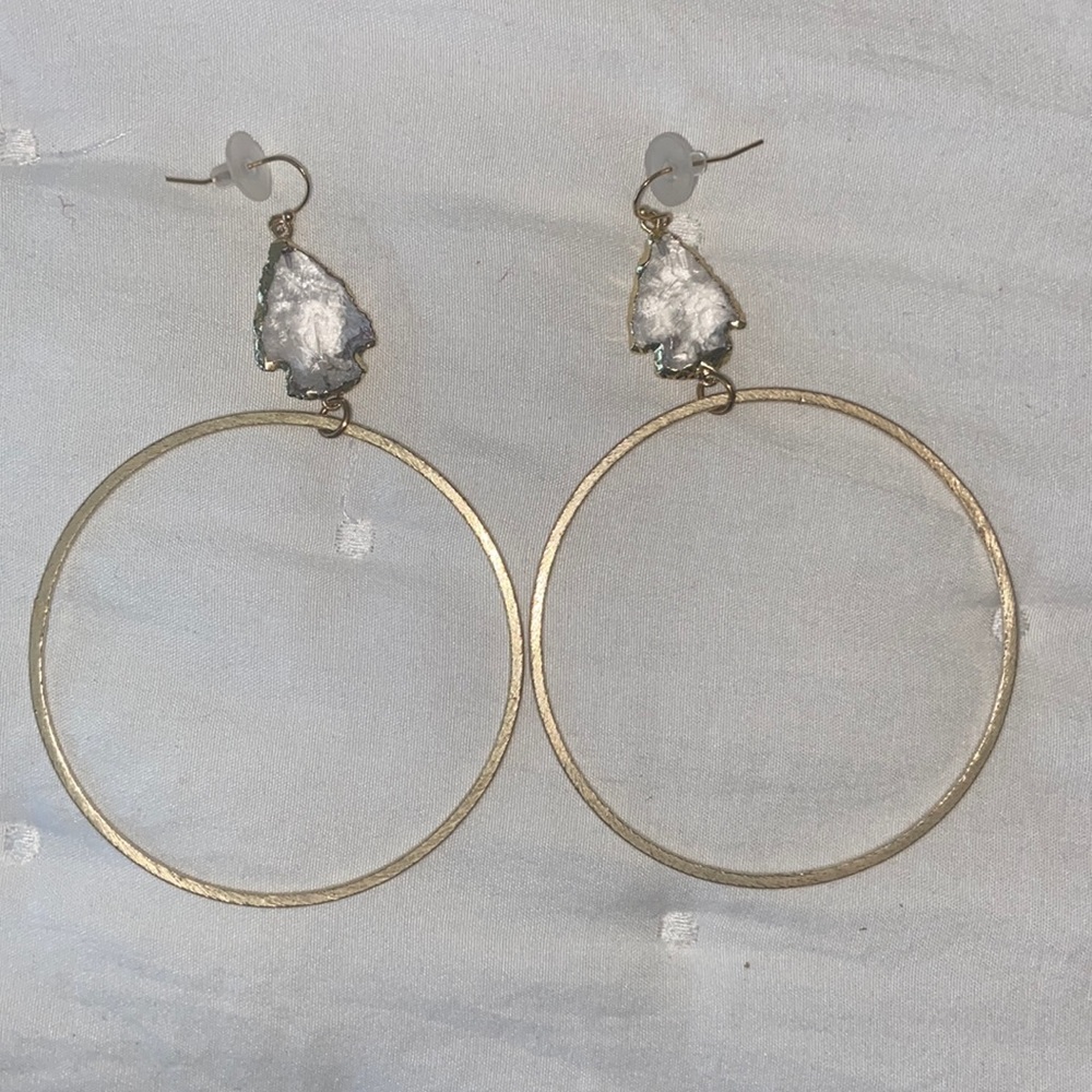 NWOT Jennifer Thames Stone Hoop Earrings - Picture 2 of 2